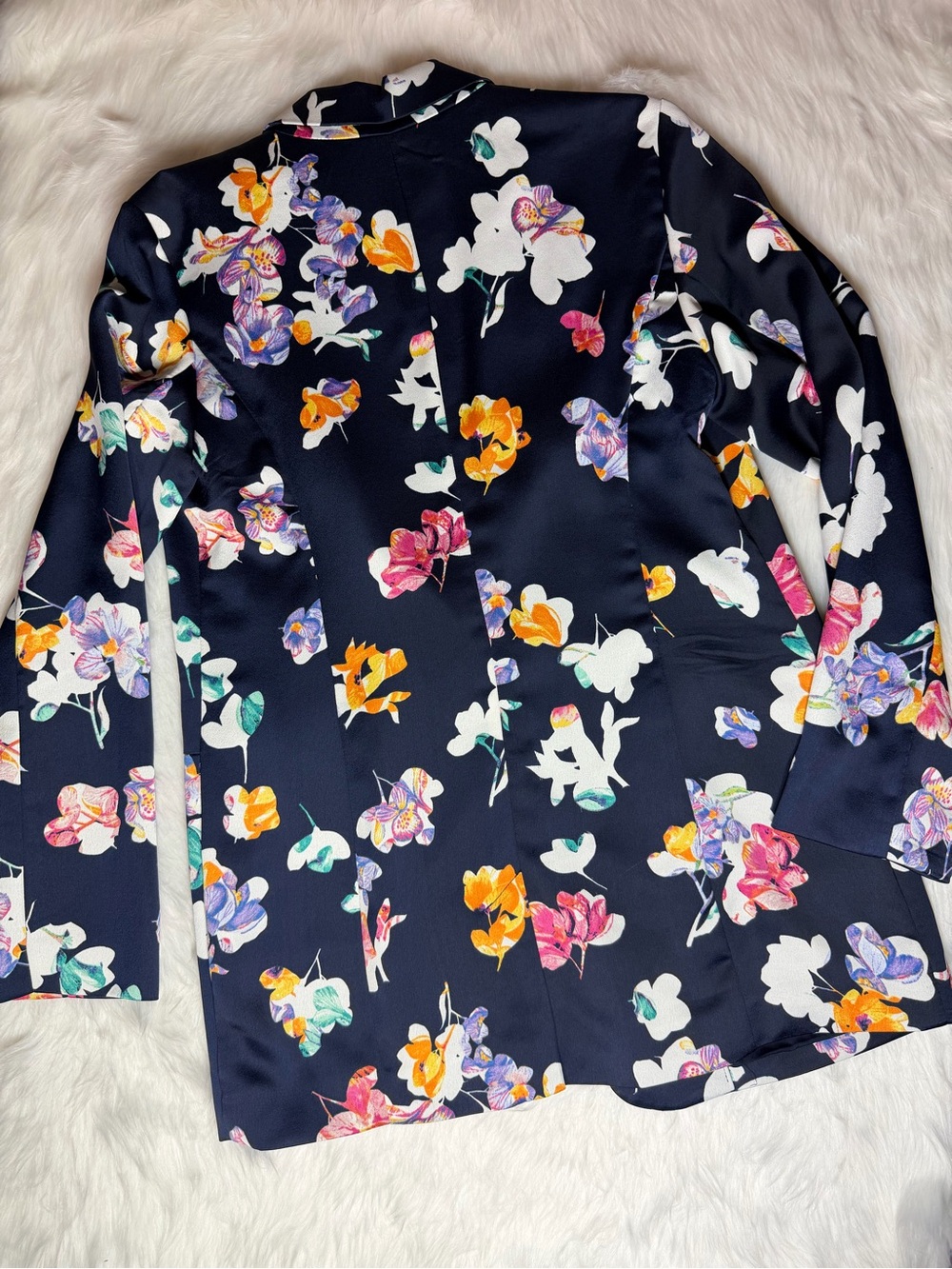 And The Why Navy Floral Satin Open Front Blazer Jacket Multicolor Print Size S - Picture 5 of 8